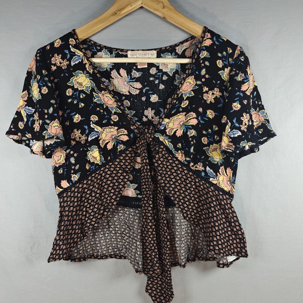 Band Of Gypsies Floral Tie Front Summer Crop‎ Top  Festival Boho Hippie Small